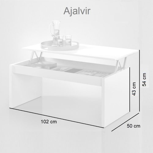 Medidas. Mesa centro con tapa elevable, compartimiento oculto, soportes laterales - Ajalvir