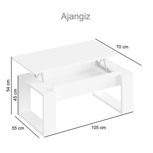 Medidas. Mesa centro con tapa elevable, estante oculto, soportes cuadrados abiertos - Ajangiz