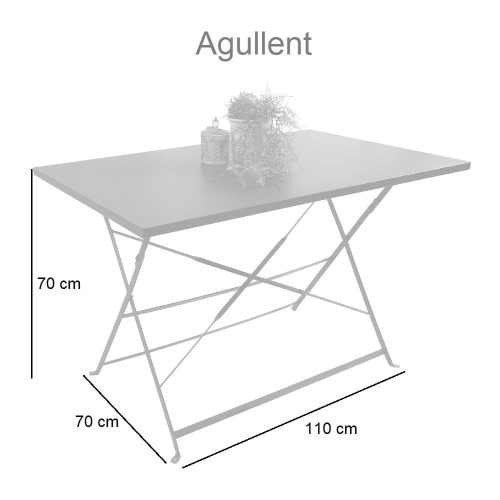 Medidas. Mesa jardín plegable, de metal, rectangular, soportes metálicos, gris - Agullent