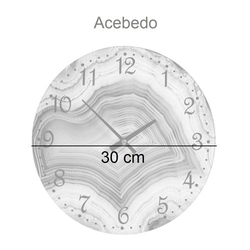 Medidas. Reloj analógico de cristal, redondo, efecto mármol, para pared - Acebedo