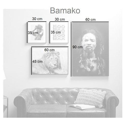 Medidas. Set 4 lienzos impresos, estilo étnico, imágenes y tamaños variadas - Bamako