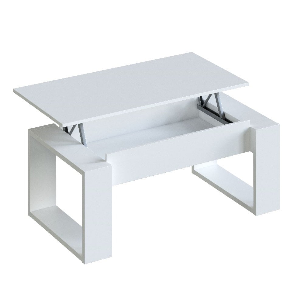 Mesa centro con tapa elevable, estante oculto, soportes cuadrados abiertos - Ajangiz Blanco