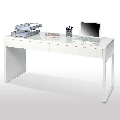 Mesa escritorio blanco, con pata reversible metálica y dos cajones - Alaejos
