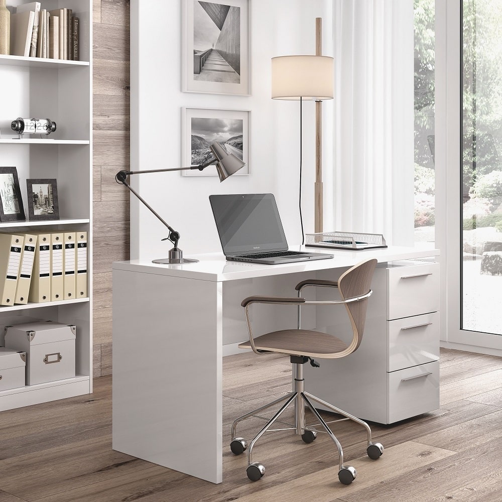 Mesa escritorio, cajonera 3 compartimentos, soporte lateral - Alarba -  MEBLERO