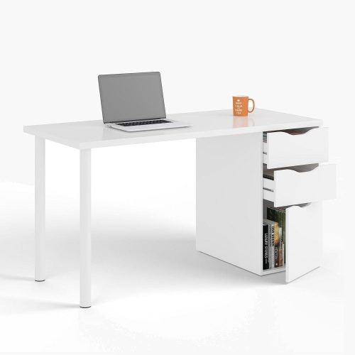 Mesa escritorio, con cajonera reversible y patas cilíndricas metálicas, cajones - Alamillo