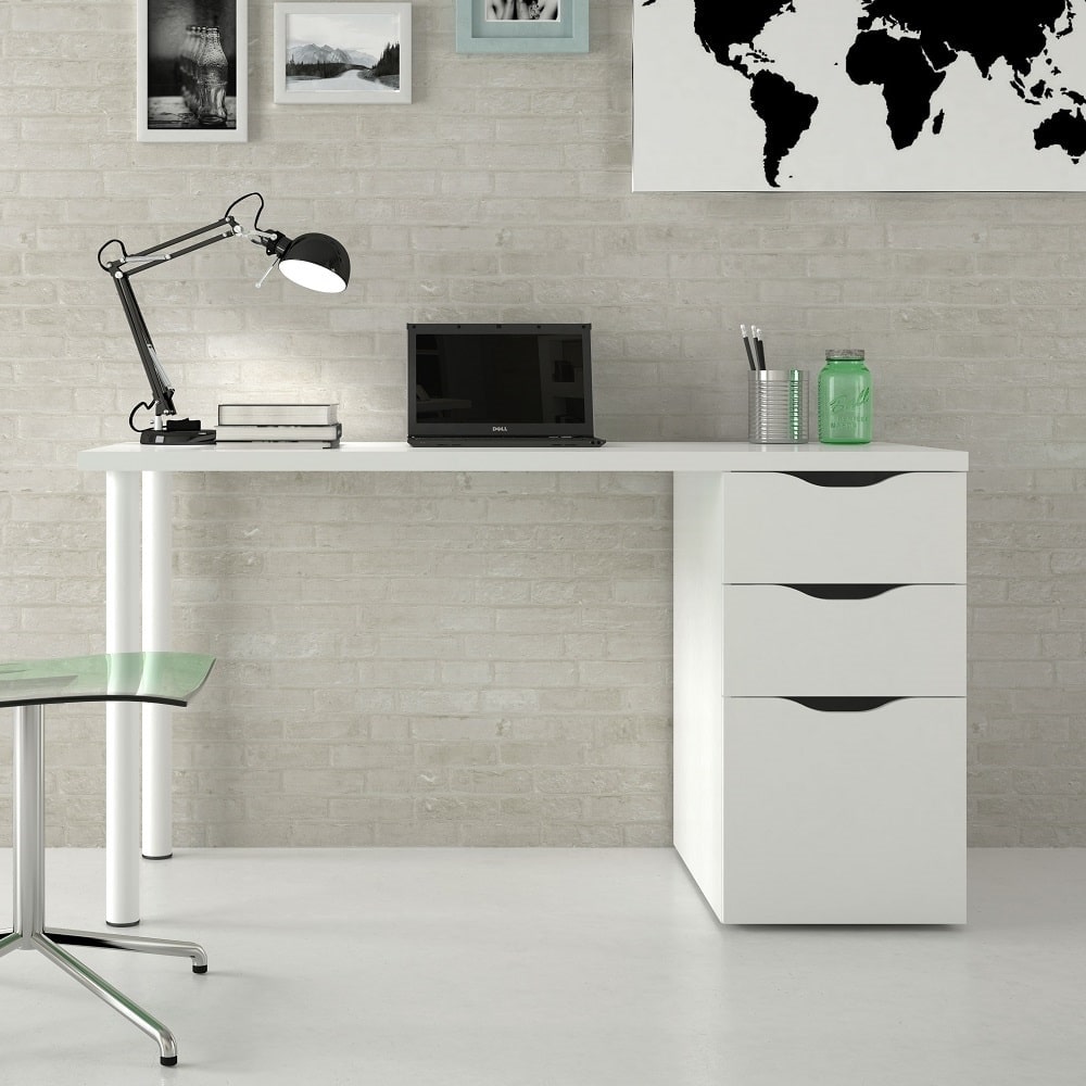 Mesa escritorio, con cajonera reversible y patas cilíndricas metálicas -  Alamillo - MEBLERO