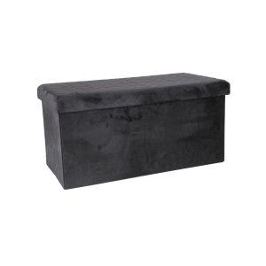 Puf de terciopelo para almacenamiento, rectangular, plegable, negro - Barrika-