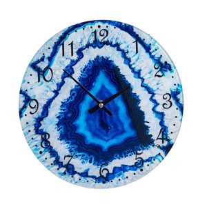 Reloj analógico de cristal, redondo, efecto mármol, para pared azul - Acebedo