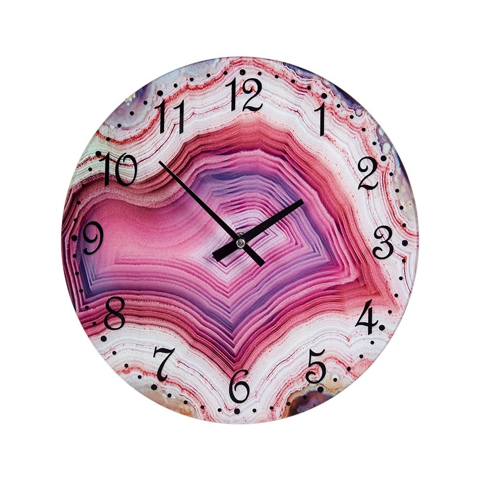 Reloj analógico de cristal, redondo, efecto mármol, para pared - Acebedo Rosa