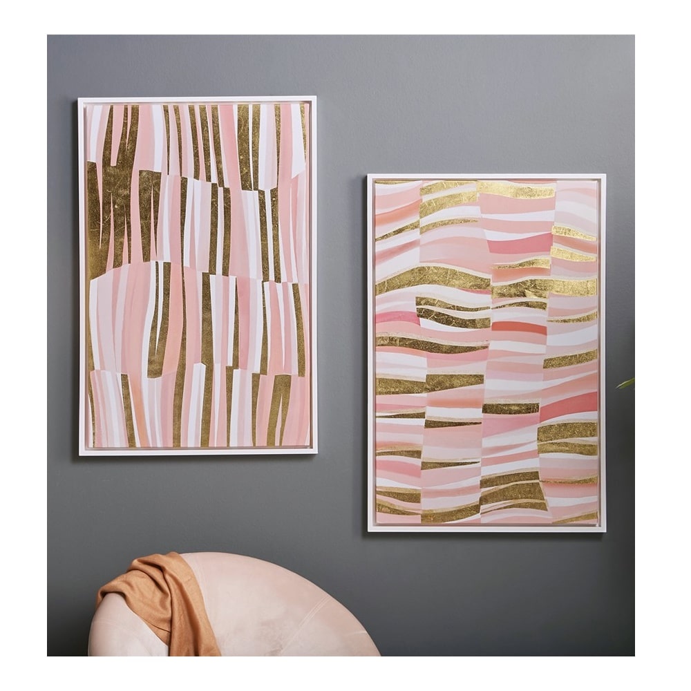 Set 2 lienzos impresos, 30% pan de oro, abstractos, tonos rosa - Arboli