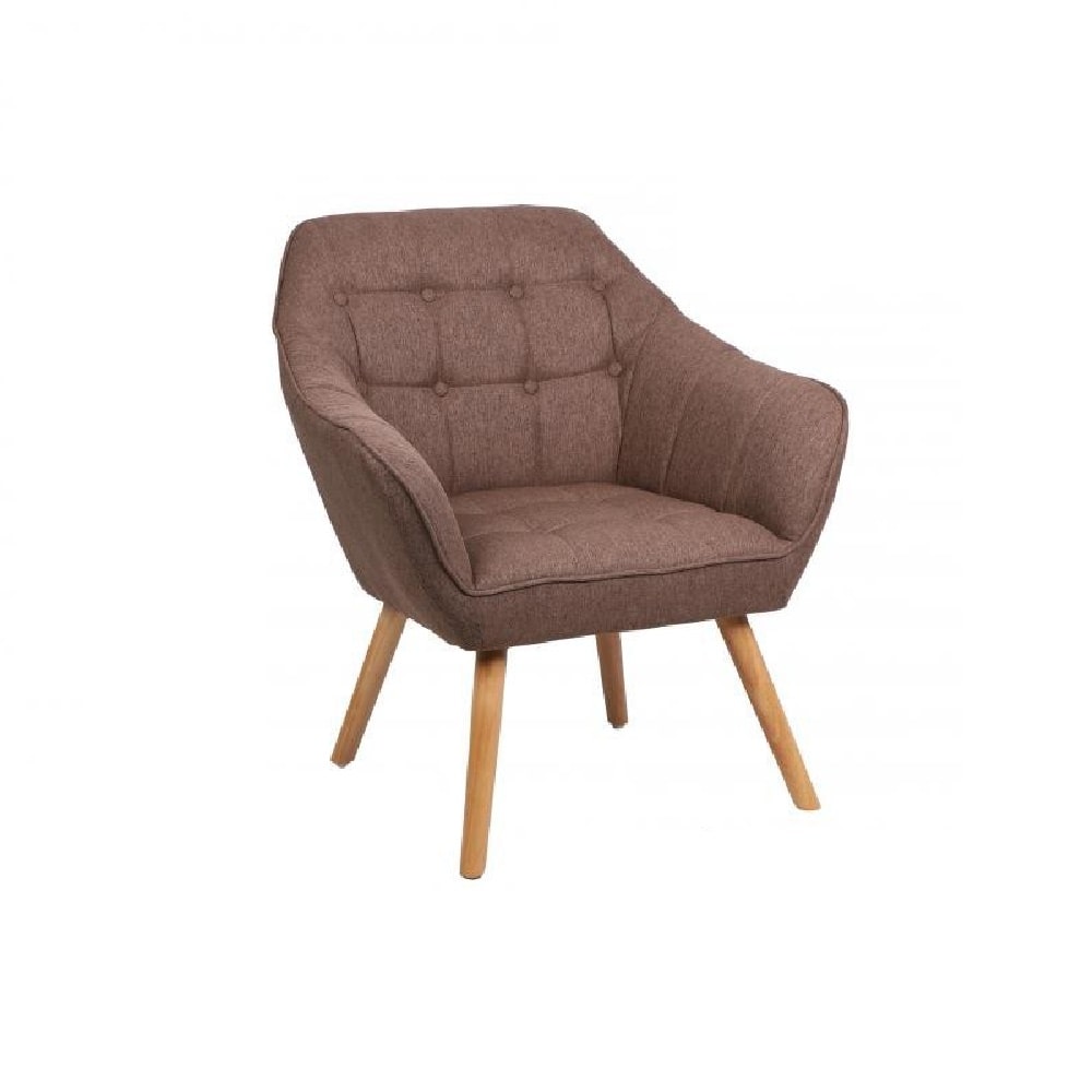 Sillón de terciopelo, patas madera, cuadros y botones en respaldo - Acered Taupé