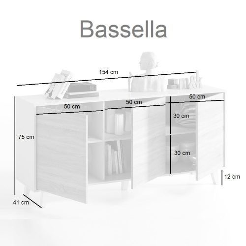 Medidas aparador de 3 puertas, apertura puertas tipo PUSH con 6 baldas interiores - Bassella