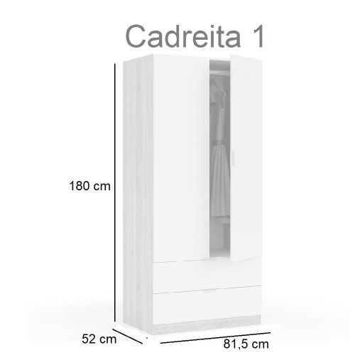 Medidas armario de 2 puertas batientes, barra para colgar y 2 cajones inferiores - Cadreita