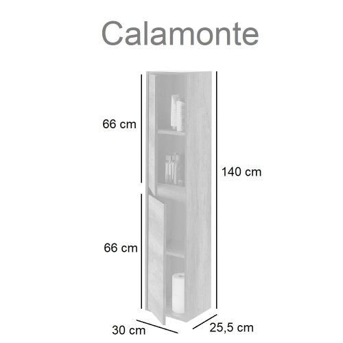 Medidas columna de baño para colgar en pared con 2 puertas y 4 baldas, abierto - Calamonte