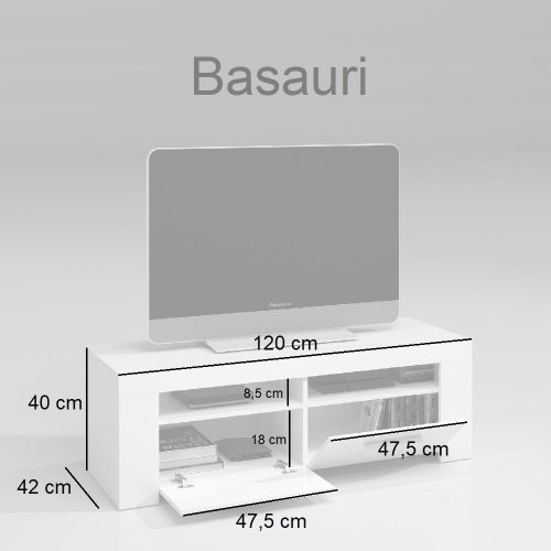 Medidas mueble para TV, 2 compartimientos con puertas y 2 abiertos, pasacables, abierto - Basauri