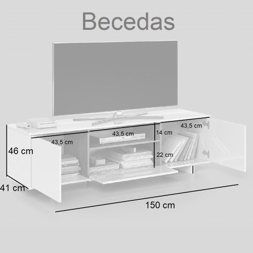 Medidas mueble para TV con 3 puertas y 1 balda abierta en la parte superior - Becedas
