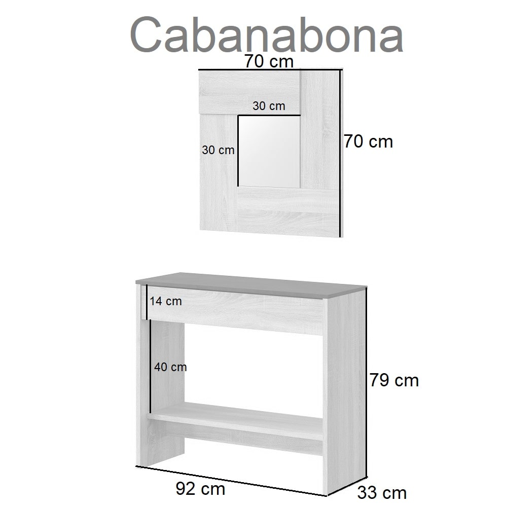 Recibidor consola de pie con cajón y espejo pequeño colgante - Cabanabona -  MEBLERO