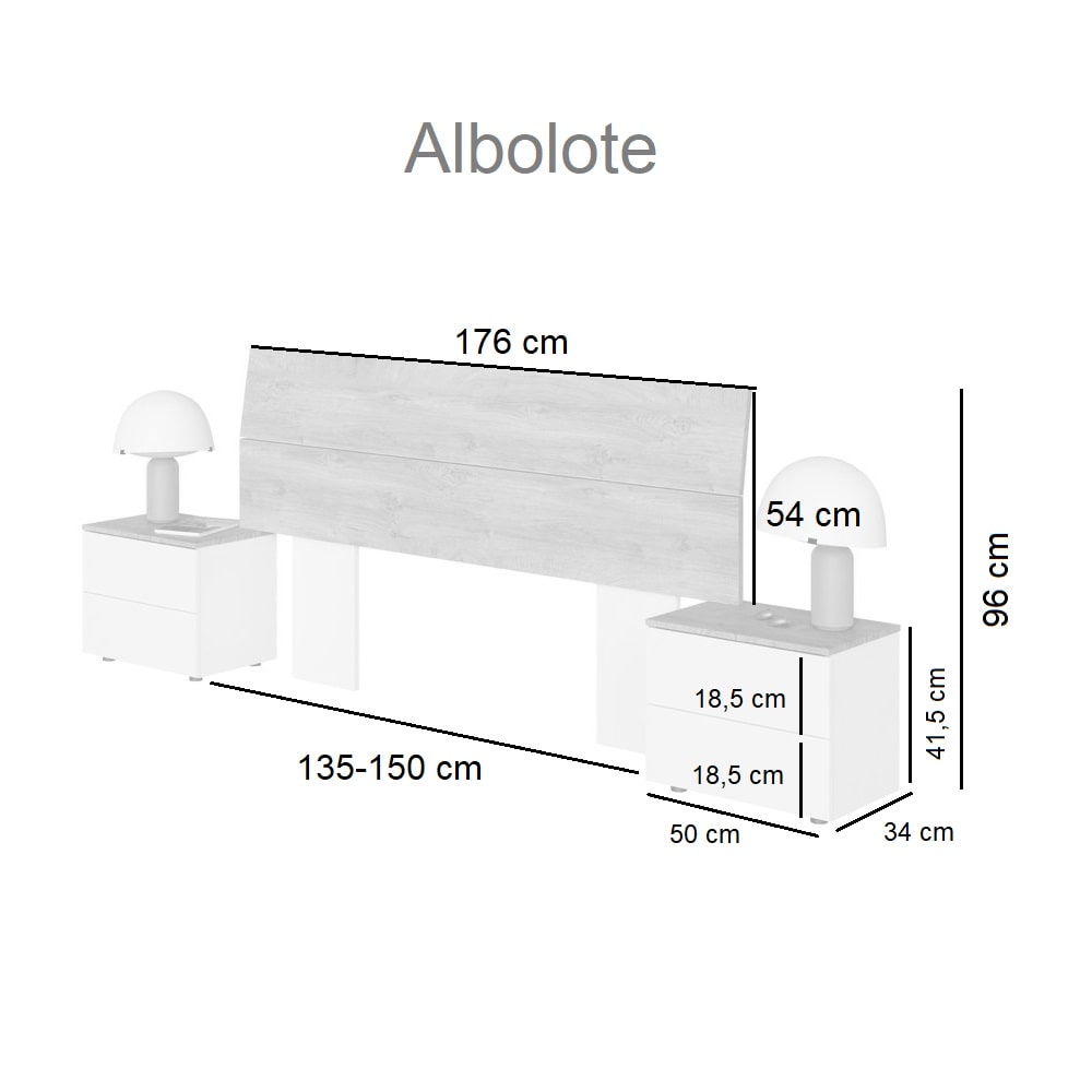Conjunto de cabecero y 2 mesitas de noche, para cama de 135 o 150 cm -  Albolote - MEBLERO