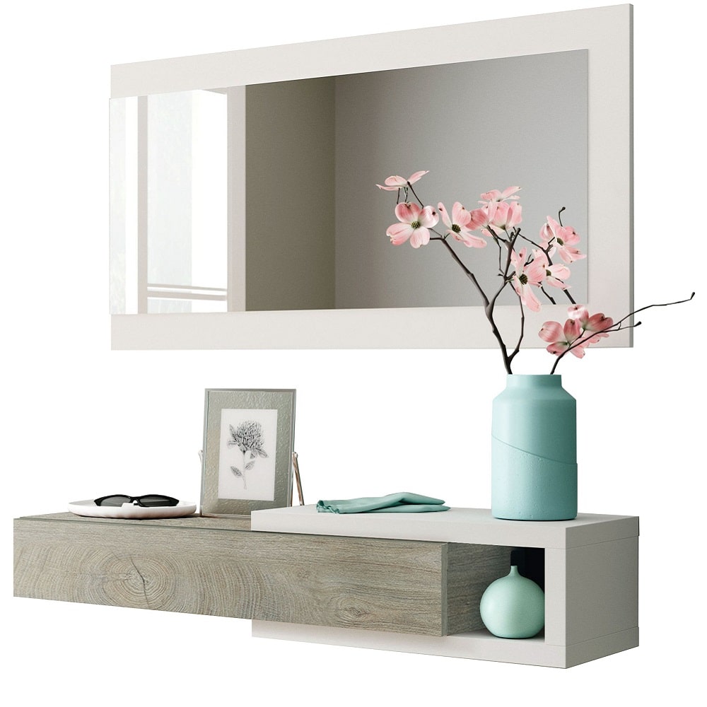 Recibidor pared horizontal, con cajón, espejo colgante y una balda abierta - Baza - MEBLERO: muebles, decoración, colchones, jardín