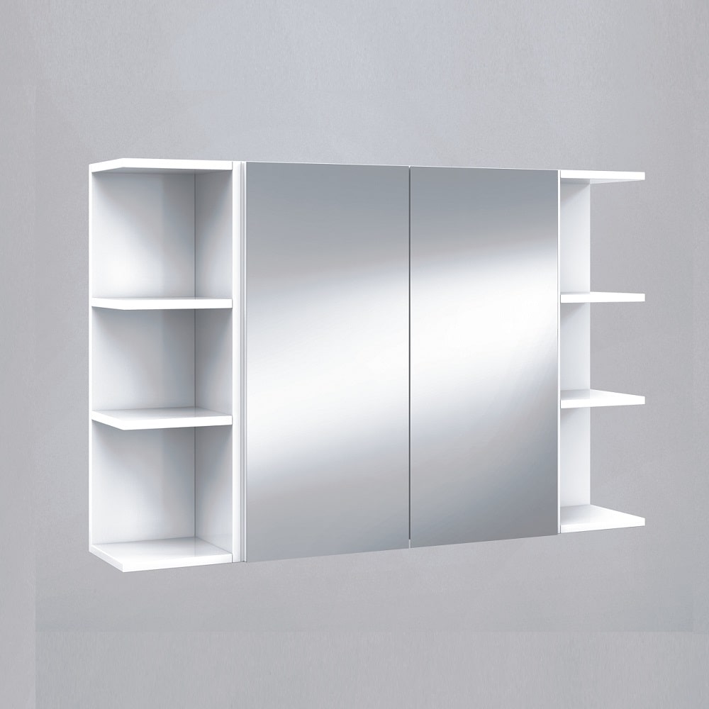 Armario de baño, 2 puertas espejos, 6 estantes laterales 100 cm