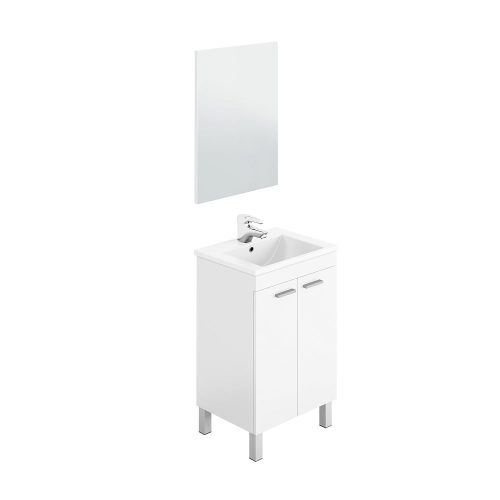 Conjunto de baño con espejo lavabo y mueble, 4 patas de aluminio - Calahorra