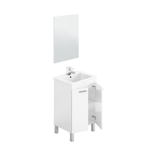 Conjunto de baño con espejo lavabo y mueble, 4 patas de aluminio, abierto - Calahorra
