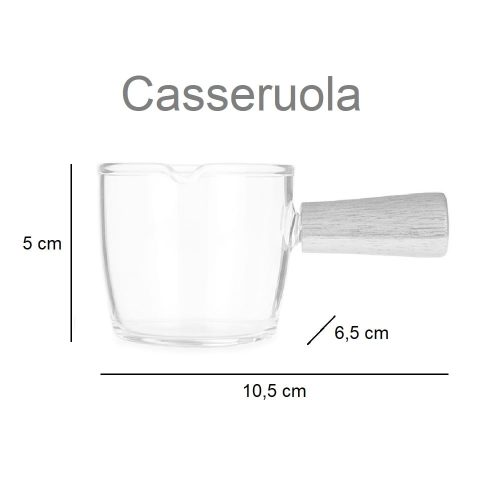 Medidas cazo de cristal redondo de alta resistencia con mango de madera, frente - Casseruola