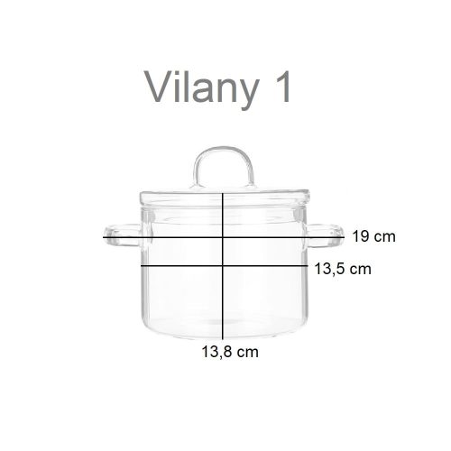 Medidas olla de cristal cilindrica con asas y tapa, para horno y microondas - Vilany 1