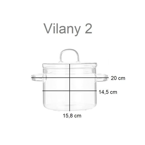 Medidas olla de cristal cilindrica con asas y tapa, para horno y microondas - Vilany 2
