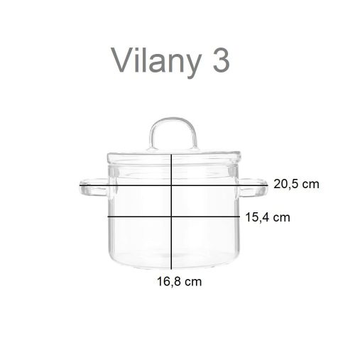 Medidas olla de cristal cilíndrica con asas y tapa, para horno y microondas - Vilany 3