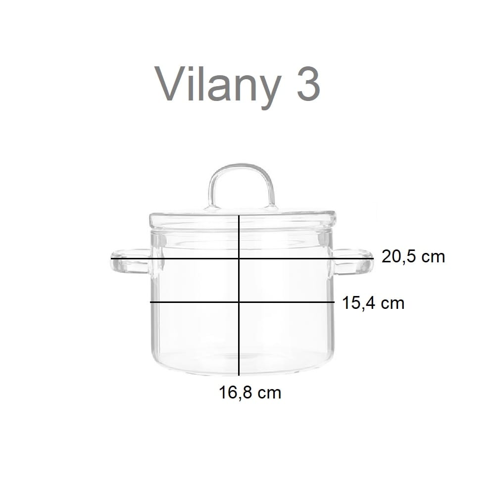 Olla de cristal cilíndrica con asas y tapa, para horno y microondas - Vilany 1.8 litros