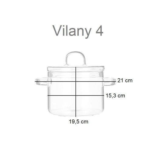 Medidas olla de cristal cilíndrica con asas y tapa, para horno y microondas - Vilany 4