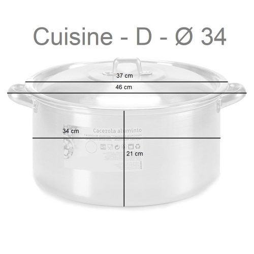 Medidas. Cacerola de aluminio con tapa y asas resistentes, diferentes tamaños, 34 cm – Cuisine