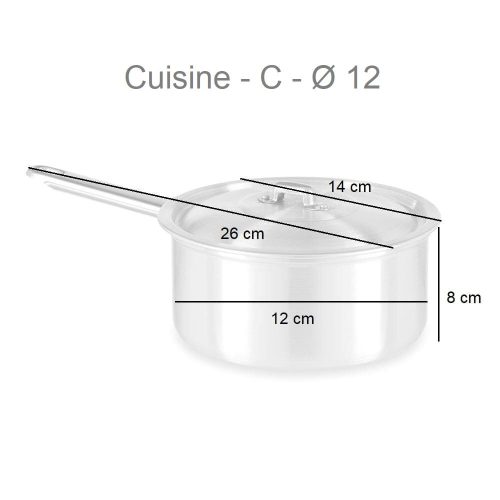 Medidas. Cazo con tapa y mango de aluminio, para gas y horno, tamaños variados 12 cm. - Cuisine