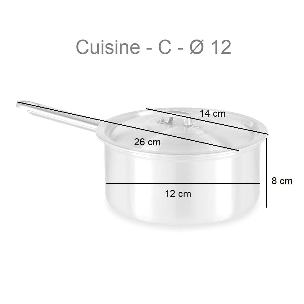 Cazo de aluminio con tapa y mango, para gas y horno, tamaños variados - Cuisine 12 cm