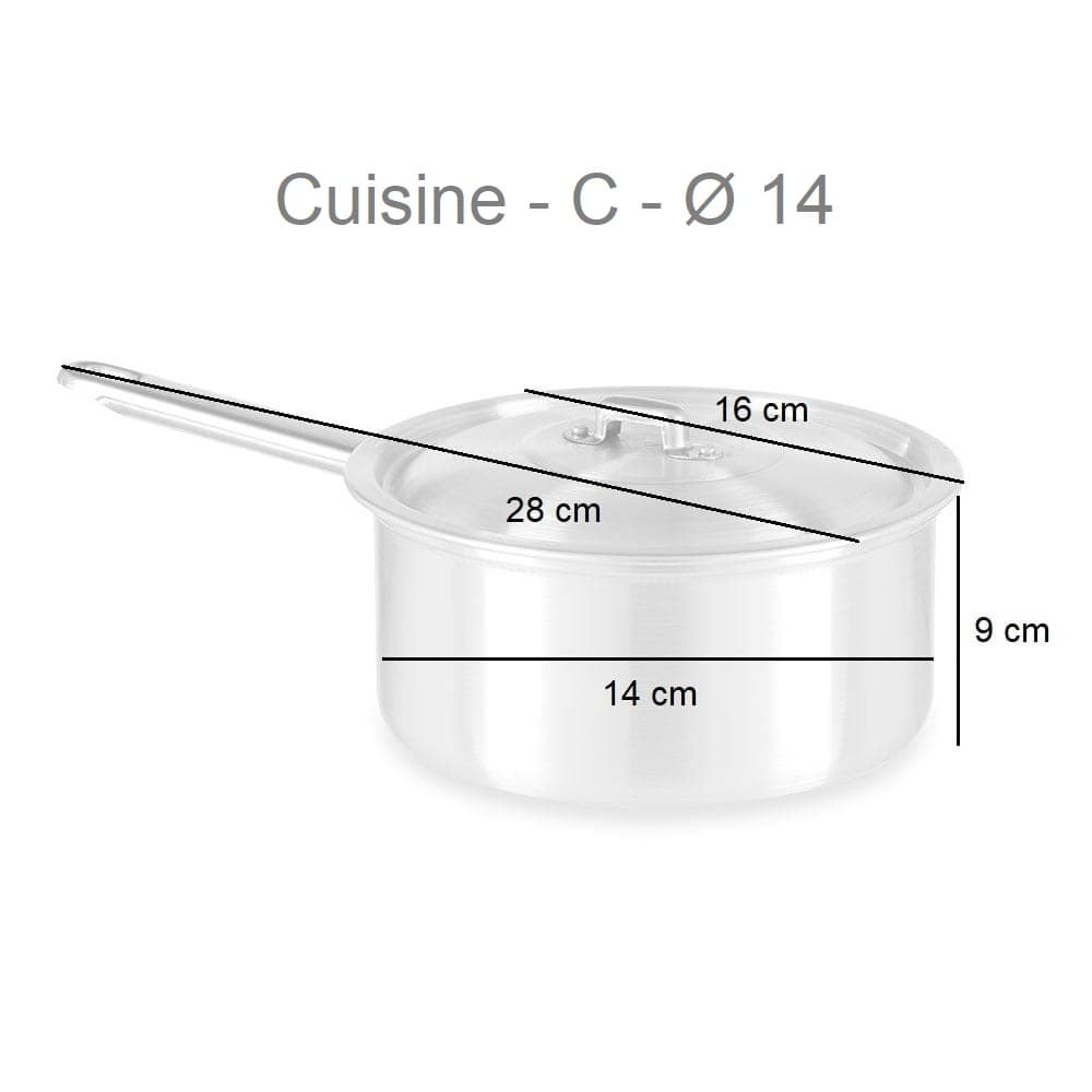 Cazo de aluminio con tapa y mango, para gas y horno, tamaños variados - Cuisine 14 cm