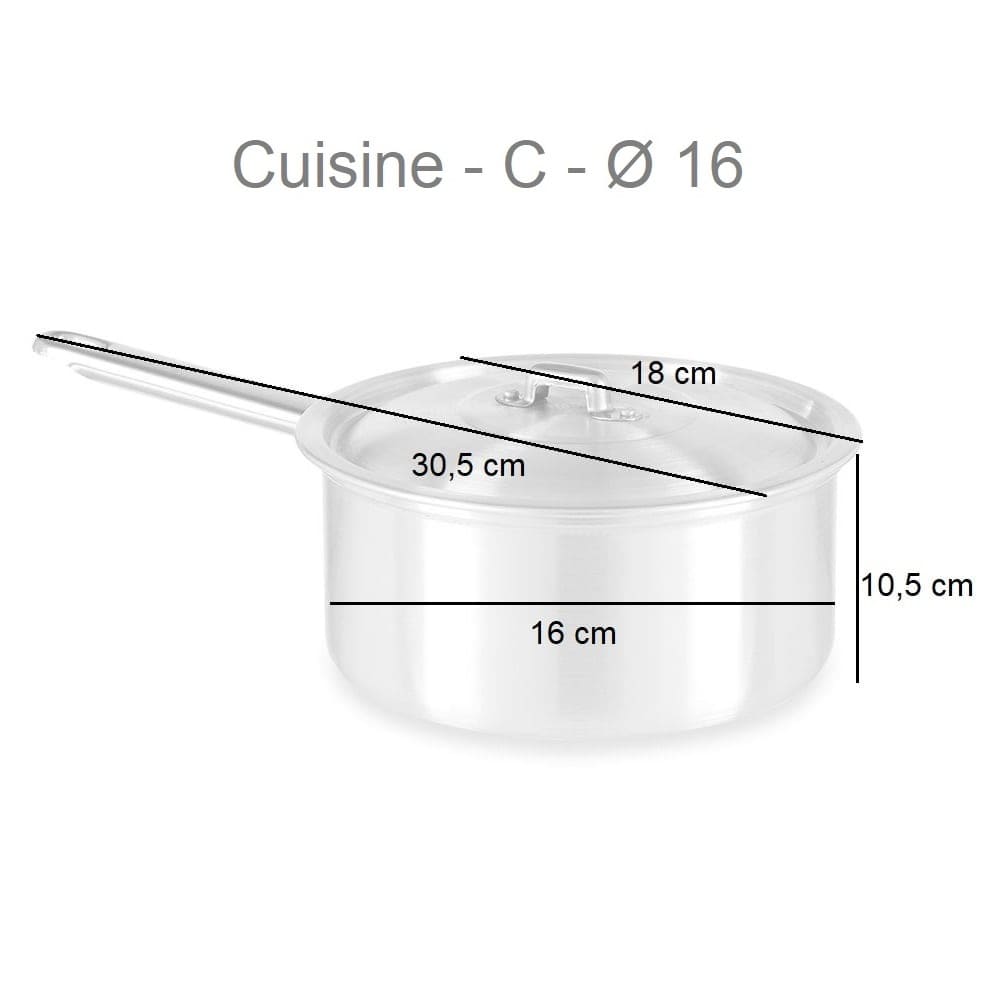 Cazo de aluminio con tapa y mango, para gas y horno, tamaños variados - Cuisine 16 cm