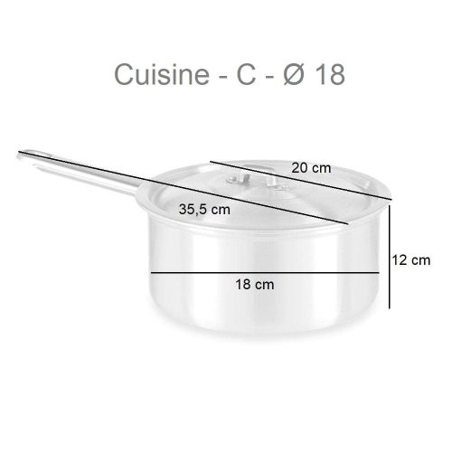 Medidas. Cazo con tapa y mango de aluminio, para gas y horno, tamaños variados 18 cm. - Cuisine