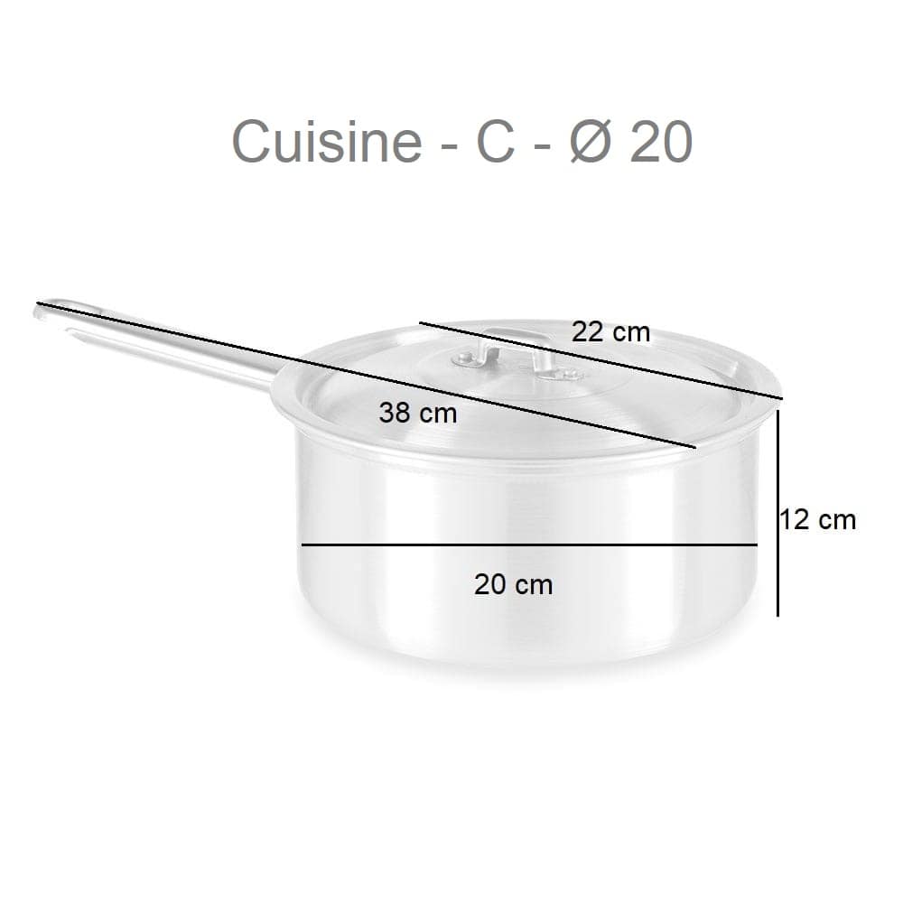 Cazo de aluminio con tapa y mango, para gas y horno, tamaños variados - Cuisine 20 cm