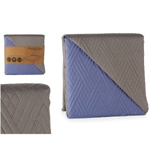 Colcha reversible suave, 100% poliéster, distintas medidas, diseños y colores, bicolor gris-azul - Aledo