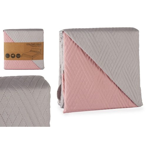 Colcha reversible suave, 100% poliéster, distintas medidas, diseños y colores, bicolor gris-rosa - Aledo