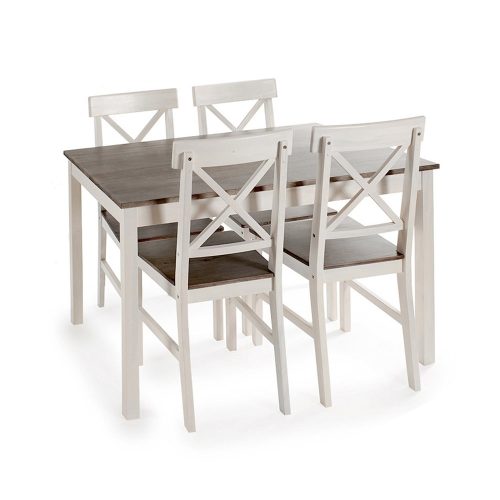 Juego mesa pequeña de madera, cuatro sillas, bicolor, blanco-madera - Turenne