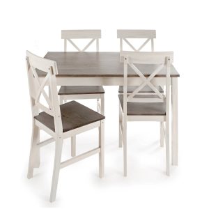 Juego mesa pequeña de madera, cuatro sillas, bicolor blanco-madera - Turenne