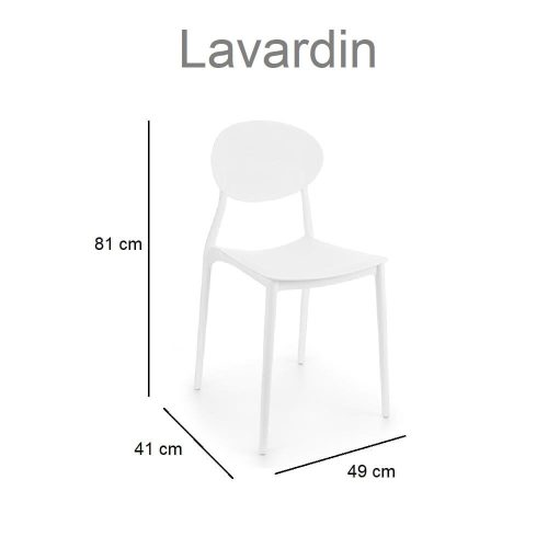 Medidas silla de plástico, asiento cuadrado, respaldo ovalado, distintos colores - Lavardin
