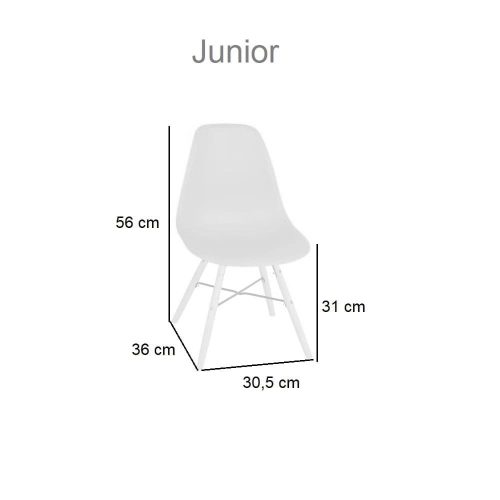 Medidas. Silla para niños, estructura metálica, soportes de madera, colores varios - Junior
