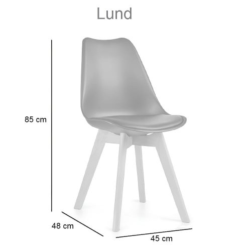Medidas. Silla plástica, asiento con cojín, estilo nórdico, patas de madera - Lund
