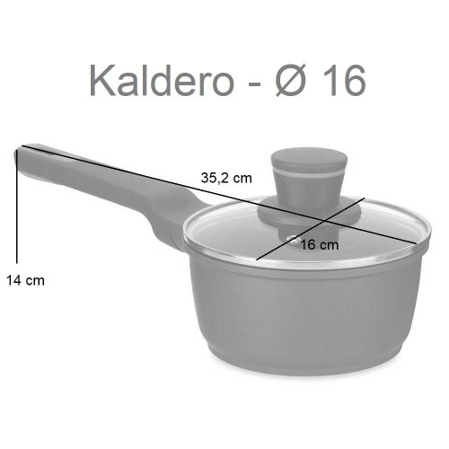 Medidas. cazo con tapa de cristal, apto para gas, electricidad y vitrocerámica - Kaldero