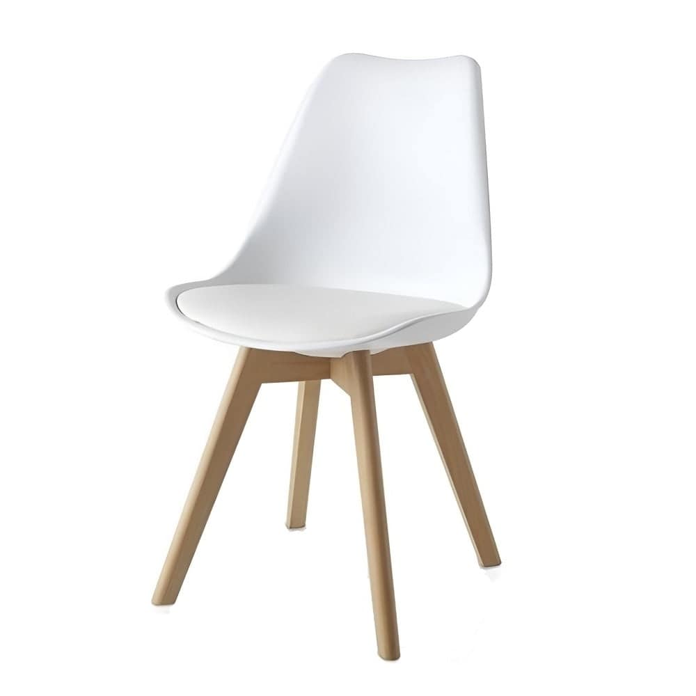 Silla nórdica, asiento con cojín, plástica, patas de madera - Lund Blanco