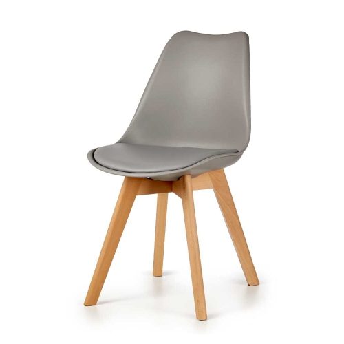 Silla plástica, asiento con cojín, estilo nórdico, patas de madera, gris - Lund