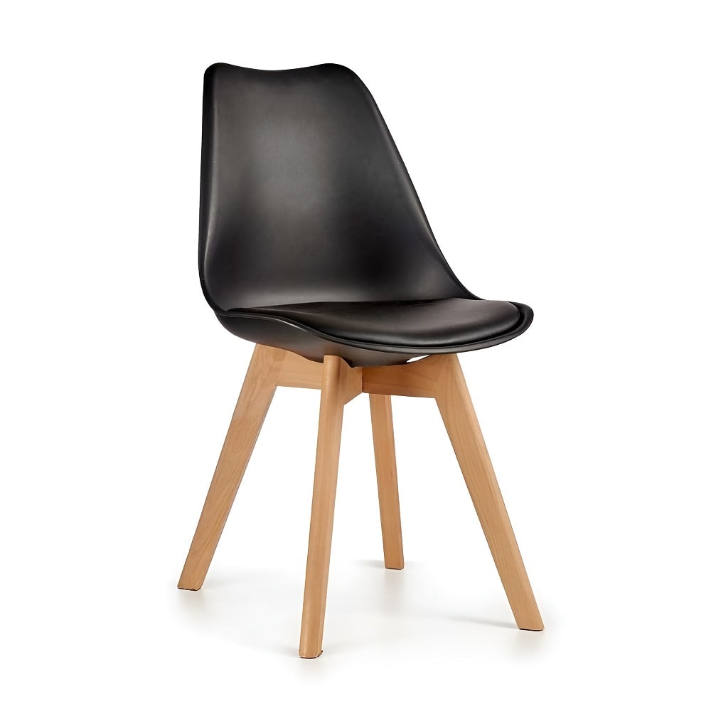 Silla nórdica, asiento con cojín, plástica, patas de madera - Lund Negro